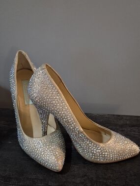 Betsey Johnson Crystal-Studded Pointed Toe Heels - Silver